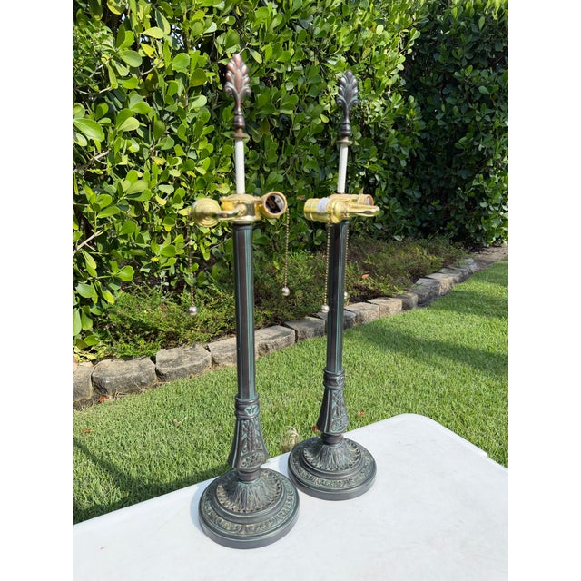 Late 20th Century Vintage Stiffel Neoclassical Bronze Table Lamps, Pair For Sale - Image 5 of 12