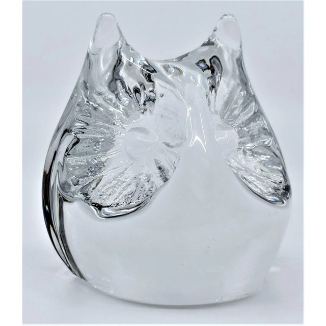 Transparent Daum of France Owl Head Glass Crystal Paperweight For Sale - Image 8 of 12