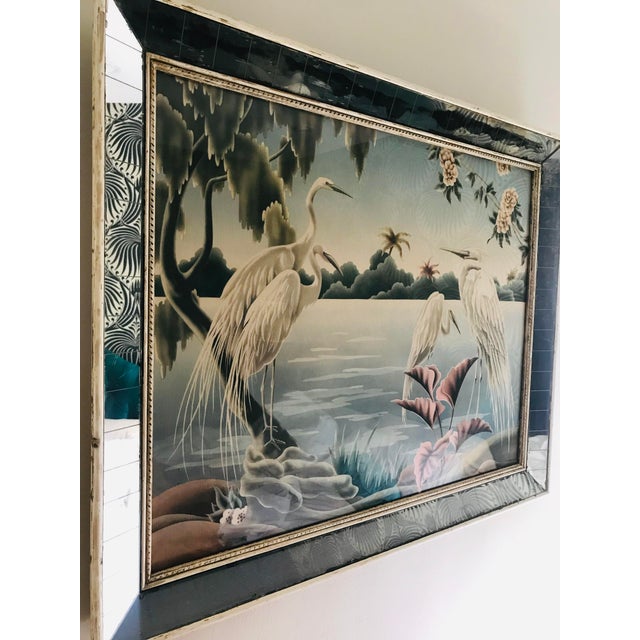 1940s Vintage Art Deco Style Mirror Framed Turner Egret Print