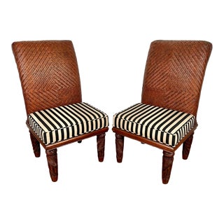 1990s Polo Ralph Lauren Safari High Back Wicker Accent Chairs - Set of 2 For Sale