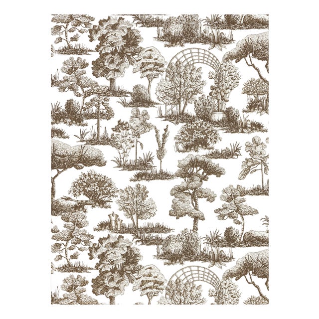 Sample - The House of Scalamandré Garden Toile Wallpaper, Espresso For Sale