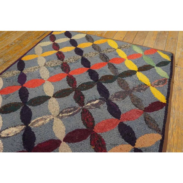 Considerable Slate Gray Color With Geometric Design Antique American Hooked Rug For Sale - Image 11 of 12
