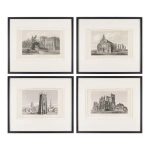 Set of Four Engravings of English Gothic Ecclesiastical Buildings by John Coney, 1819