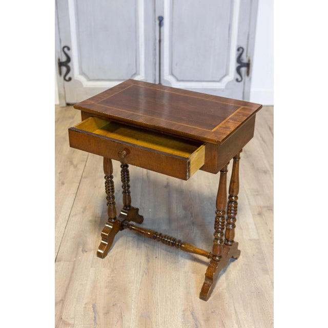 Italian 19th Century Walnut Side Table with Inlaid Banding and Turned Legs For Sale In Atlanta - Image 6 of 12