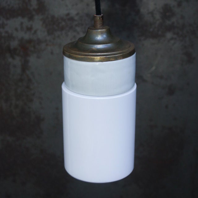 Mid-Century Modern Mid-Century Modern Porcelain and Opaline Glass Pendant Lamp For Sale - Image 3 of 9