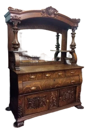 Antique Oak Buffet, Carved Victorian Buffet Bar