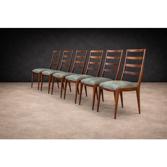 Set of Six Dining Chairs in Caviuna Hardwood and Suede by Angelini, Brazil, 1950s For Sale - Image 9 of 15