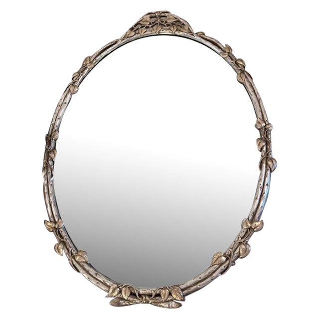 Silver and Gold Leaf Oval Mirror For Sale