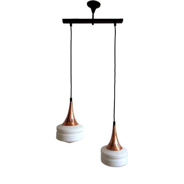 Copper & Milky White Glass Pendant Lamp, 1960s For Sale