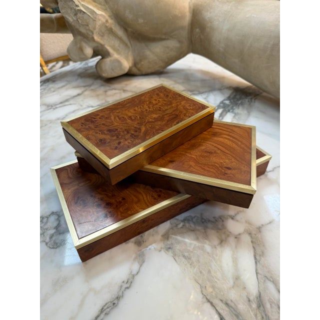 Modern 1960s Dal Negro Treviso Burl Wood and Brass Playing Card Box For Sale - Image 3 of 10