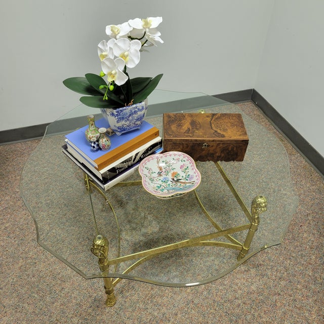 Labarge Lion's Head Brass and Beveled Glass Top Coffee Table