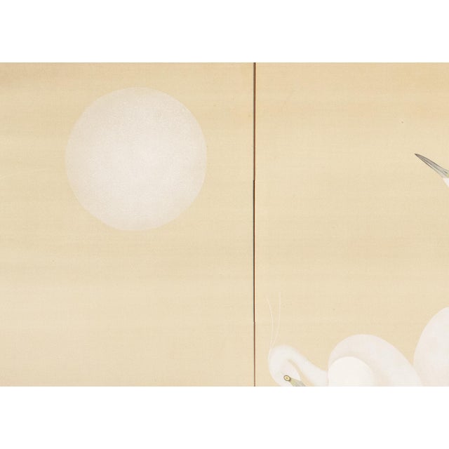 C. 1970s Japanese Style Monochrome Silk Screen "Egrets and Moon" For Sale - Image 12 of 17