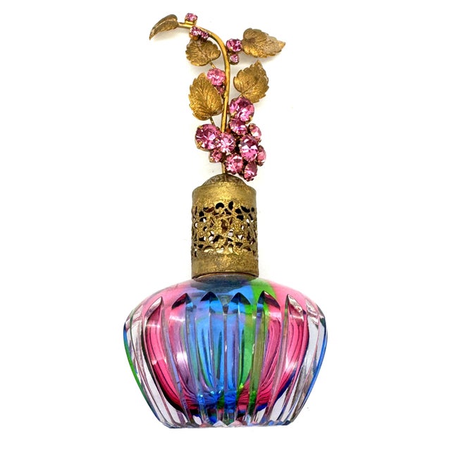 Hollywood Regency Jeweled Rainbow Cut Crystal Atomizer Perfume Bottle, Bohemia For Sale - Image 17 of 18