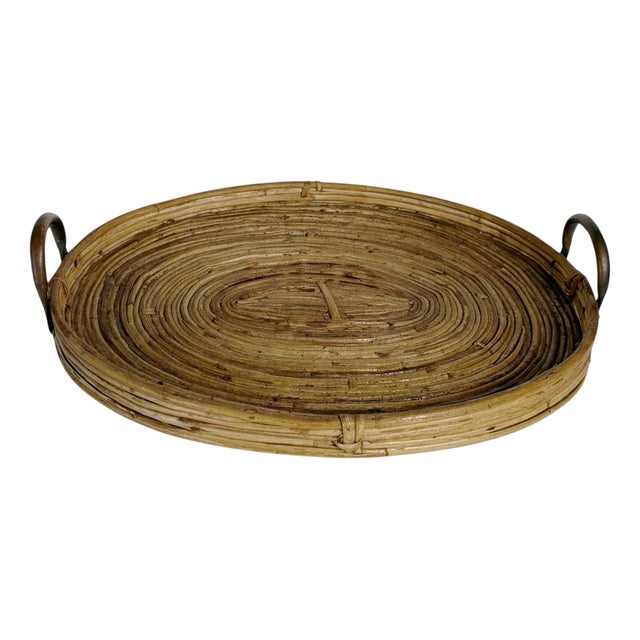 Rush and Brass Tray, France, 1960s For Sale