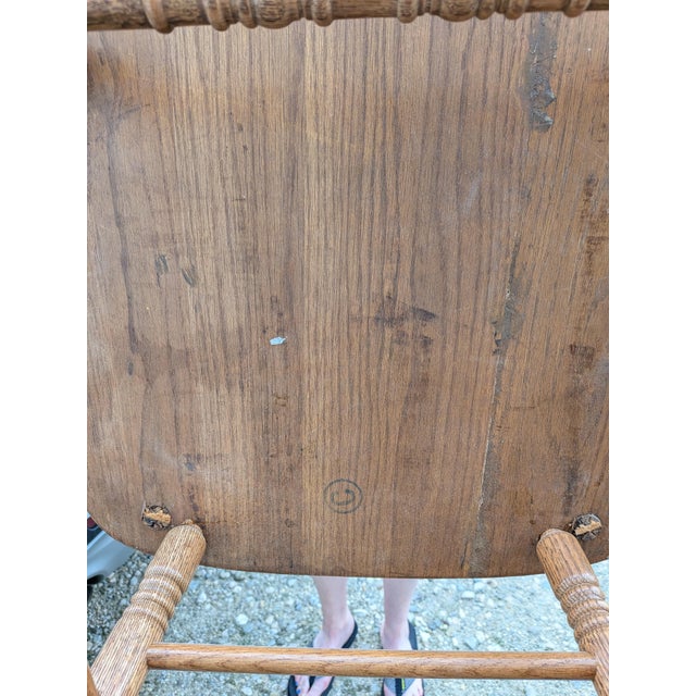 Wood Mid-Century Carved Oak Press Back Arm Chair For Sale - Image 7 of 11