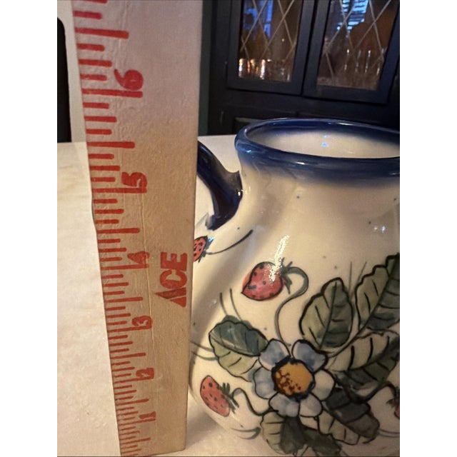 White 1990s W.R. Ceramika Unikat "Strawberies and Blossoms" Polish Pottery Pitcher - Signed For Sale - Image 8 of 8