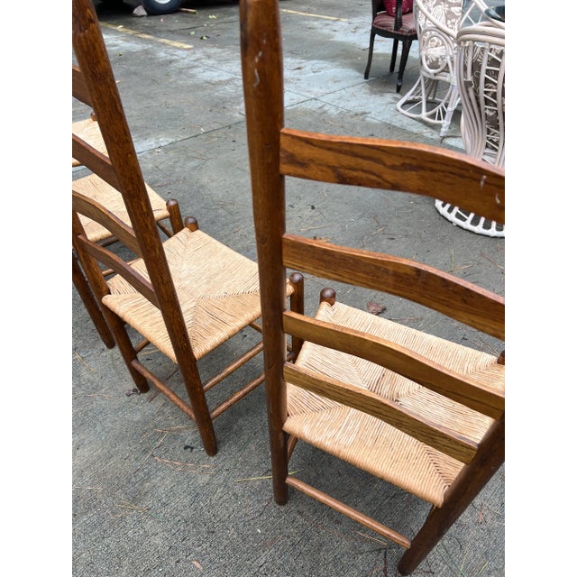 American 1970s Vintage Collection of Ladder-Back Chairs- Set of 4 For Sale - Image 3 of 12