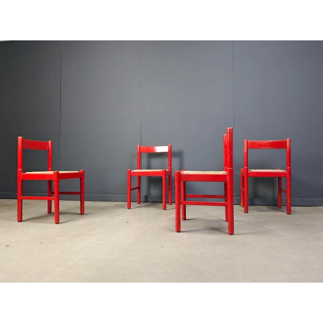 Vintage Red Lacquer and Wicker Dining Chairs, 1970s, Set of 4 For Sale - Image 11 of 11