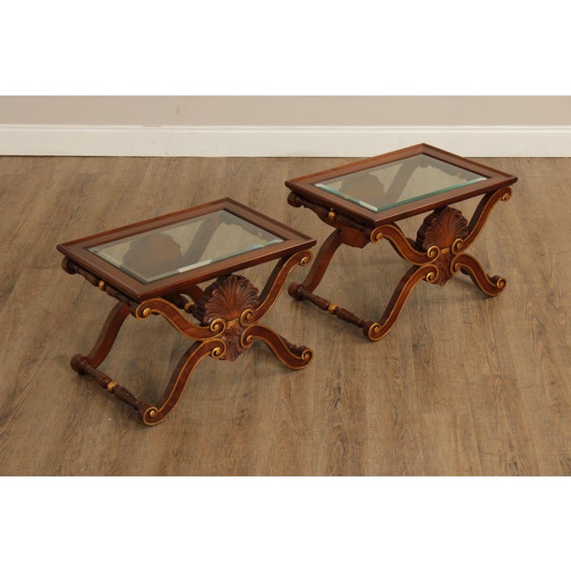 Traditional Karges Georgian Style X-Base Mahogany and Glass Tea Tables For Sale - Image 3 of 12