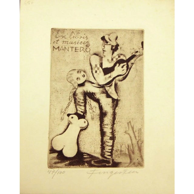 Ex Libris et Musicis Mantero - Original Etching by M. Fingesten - Early 1900 Early 1900 For Sale