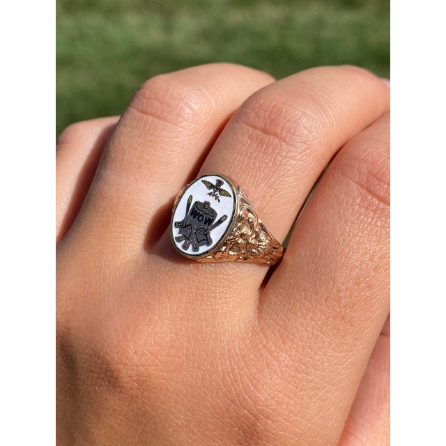 The Lanvale: Men's 14K Rose Gold Enameled Ring For Sale - Image 9 of 10