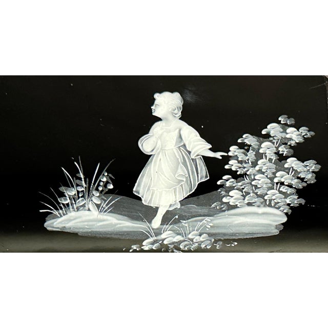 Mid-Century Modern Late 19th Century Mary Gregory Painted Black Glass Perfume Box For Sale - Image 3 of 7