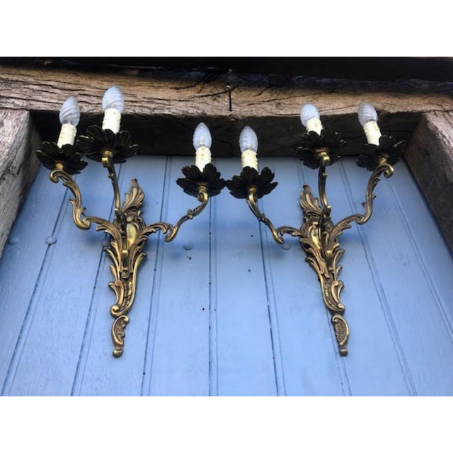Vintage Rococo French Gilt Bronze Wall Sconces, 1950s, Set of 2 For Sale - Image 9 of 11