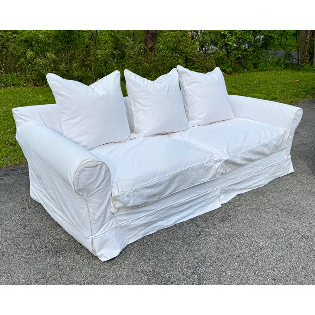 Vintage White Cotton Denim Slipcover Sofa and Lounge Chair by Cisco Brothers For Sale In New York - Image 6 of 12