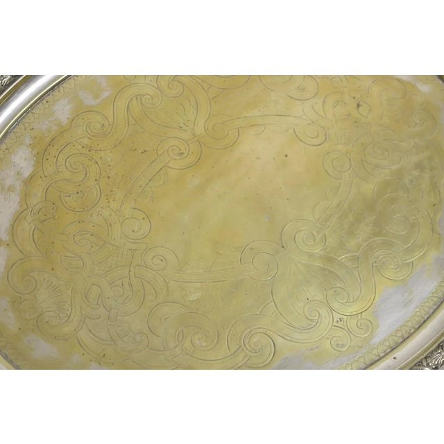 Antique English Victorian Oval Twin Handle Silver Plated Serving Tray For Sale In Philadelphia - Image 6 of 11