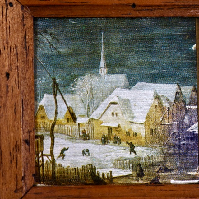 Wood Mid-Century Italian Framed Miniature Silk Prints After Pieter Bruegel - A Pair For Sale - Image 7 of 11