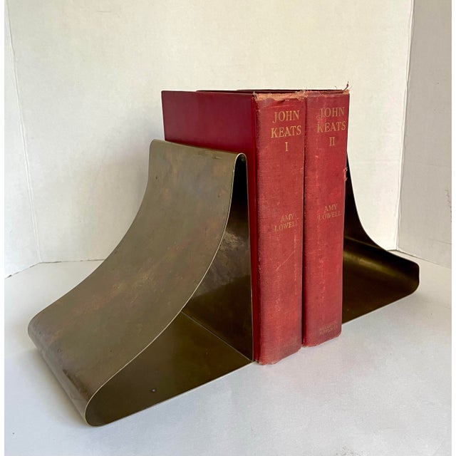 Mid-Century Modernist Sculptural Solid Brass Bookends Attributed to Sarried For Sale - Image 12 of 12