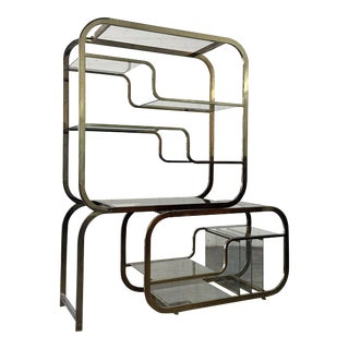 1980s Brass and Glass Shelving Unit For Sale