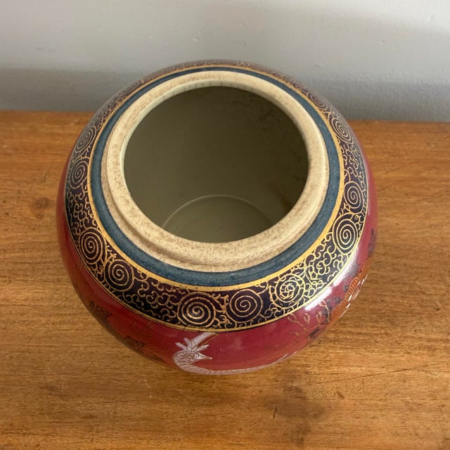 Ceramic Vintage Chinoiserie Peacock Vase in Jewel Tones For Sale - Image 7 of 9
