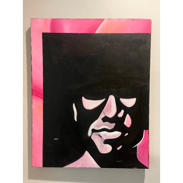 Mid Century Modern Abstract Portrait Painting Pink Black Face Original Art Vintage, Unknown Artist For Sale In Washington DC - Image 6 of 11