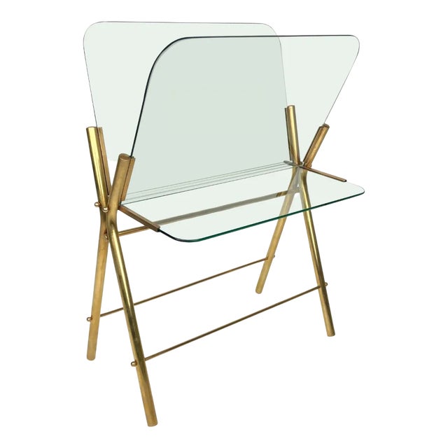 Brass & Glass Magazine Rack, Italy, 1950s For Sale