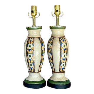 Vintage Boho Belgium Deco Ceramic Vase Lamps- a Pair For Sale