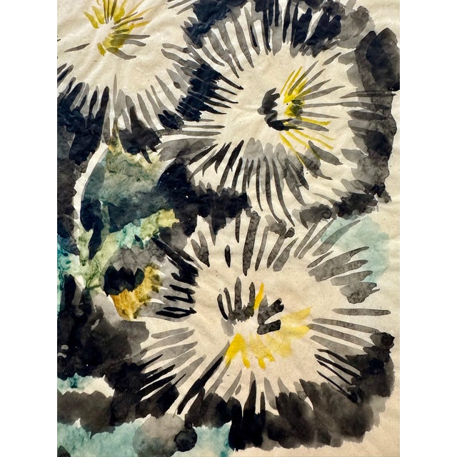 Rustic Henry Emil Salloch Original Watercolor on Paper Abstract White Blossoms in Deep Shadow, 1964. For Sale - Image 3 of 7