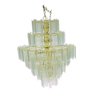 Large Murano Style Lucite and Etched Glass Chandelier For Sale
