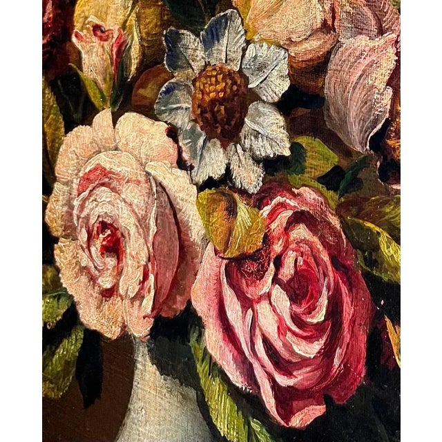 Flowers in a Vase and Peach, Oil on Canvas For Sale - Image 4 of 14