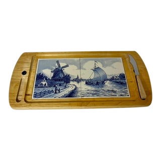 Dachshund Delft Double Tile Serving Board "Windmill" Design With Delftware Tiles For Sale