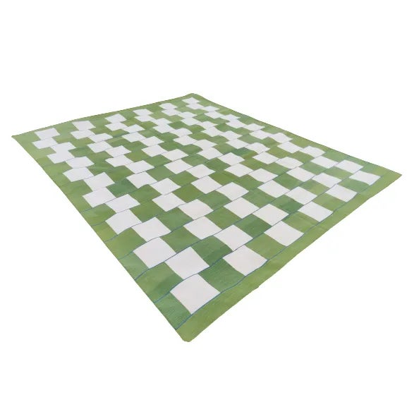 Handmade Cotton Vegetable Dyed Moss Green and White Striped Block Rug 8'x10' For Sale - Image 6 of 10