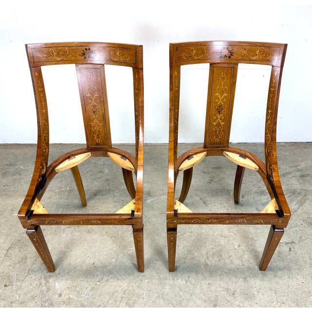 Wood Antique 19th Century Inlaid French Empire Biedermeier Gondola Style Side Chairs For Sale - Image 7 of 12