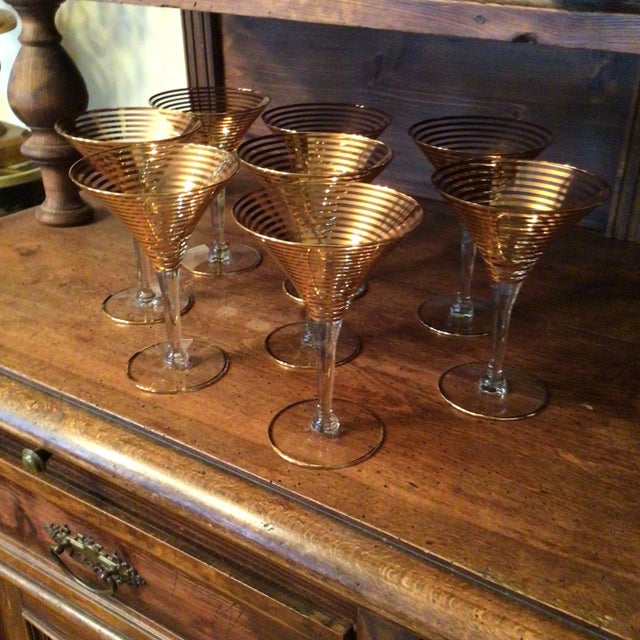 8 Gold Striped Hand Crafted Martini Glasses-Set of 8 For Sale - Image 10 of 12
