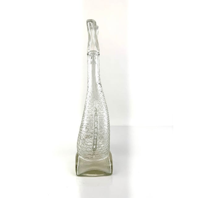 White Mid 20th Century Italian Empoli Glass Fish Decanter Bottle With Tail Stopper Barware For Sale - Image 8 of 11