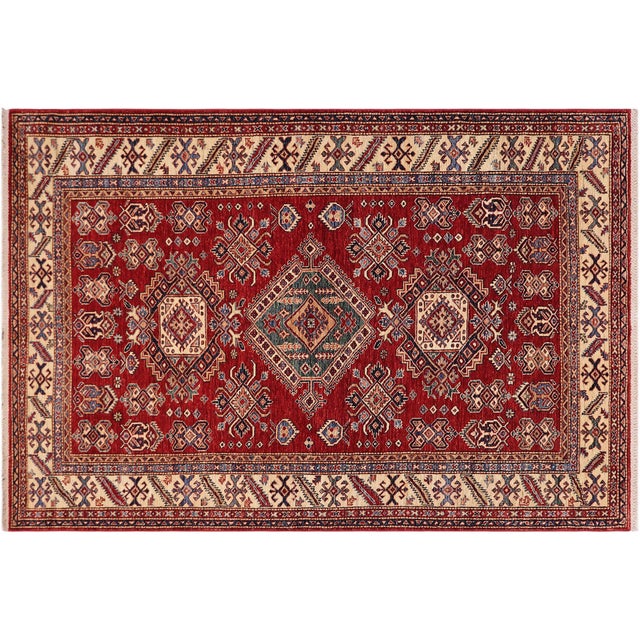Beige Southwestern Super Kazak Red/Beige Wool Rug - 5'7'' X 8'8'' For Sale - Image 8 of 10