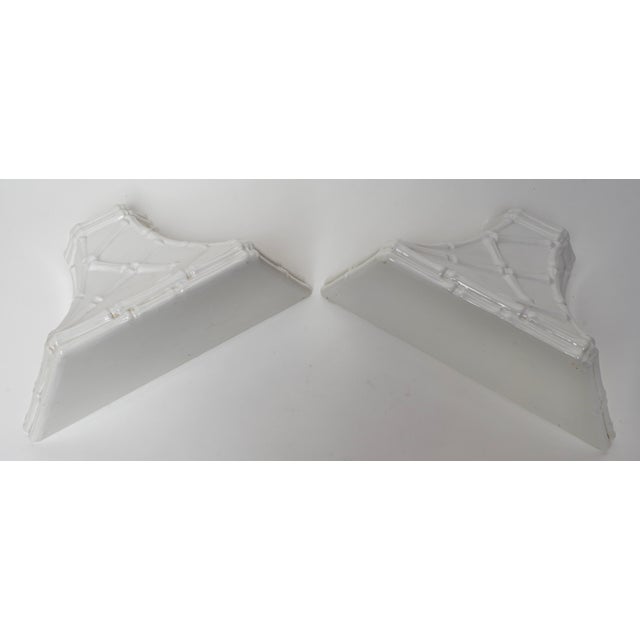 Hollywood Regency Vintage Italian Faux Bamboo Ceramic Wall Shelf Sconces- Set of 2 For Sale - Image 3 of 6