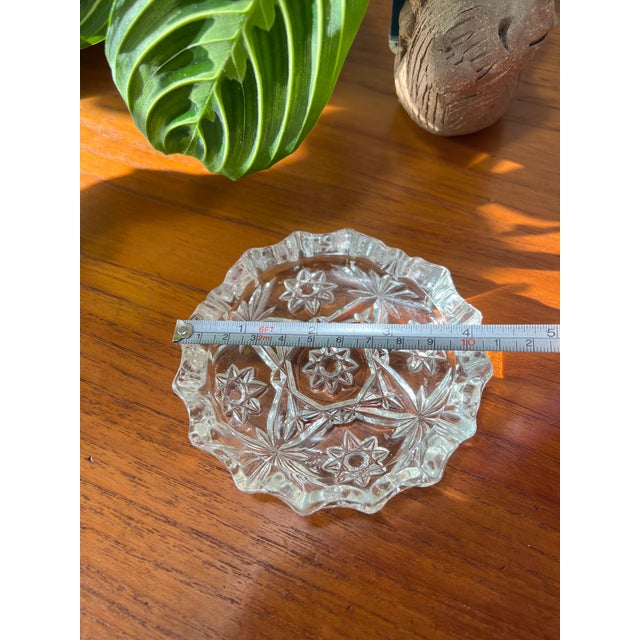 Anchor Hocking Vintage Anchor Hocking Early American Press Cut Early Starburst Crystal 4 Slot Ashtray For Sale - Image 4 of 7