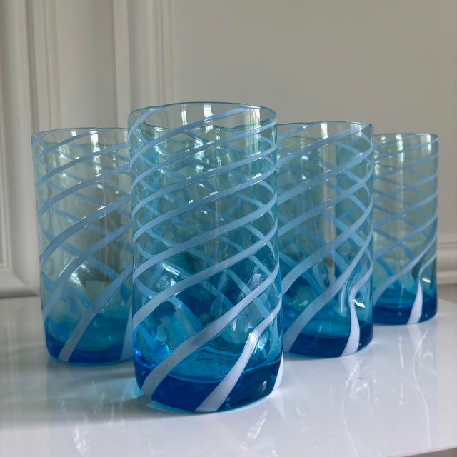 Blue Lagoon Swirl Italian Murano Glass Tumblers - Set of 6 For Sale - Image 4 of 5