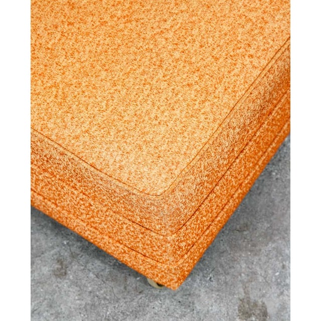 1960s Mid Century Modern Ottoman Stool Rectangular Cushion Orange Vintage Rolling Seat For Sale - Image 5 of 11