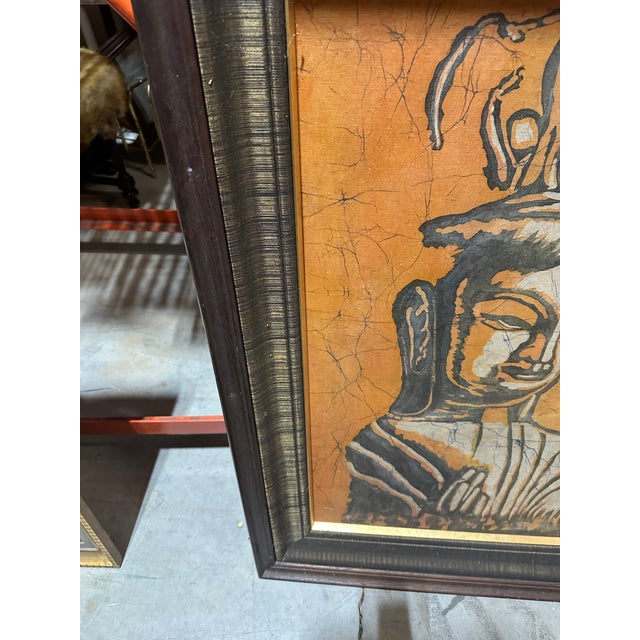 Vintage Orange Asian Painting in Wooden Frame For Sale In Atlanta - Image 6 of 7